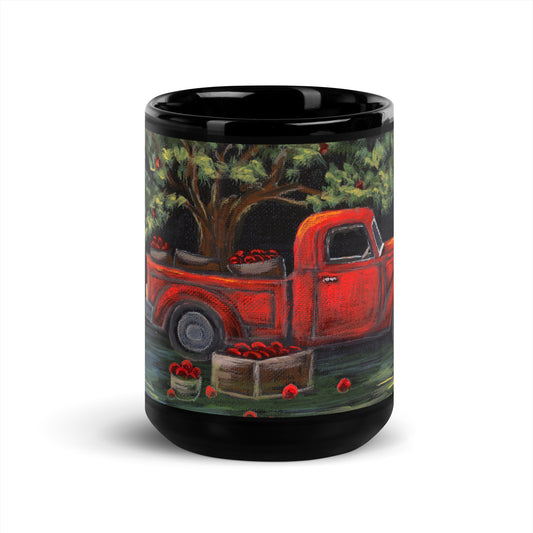 Red Truck Fall Black Mug